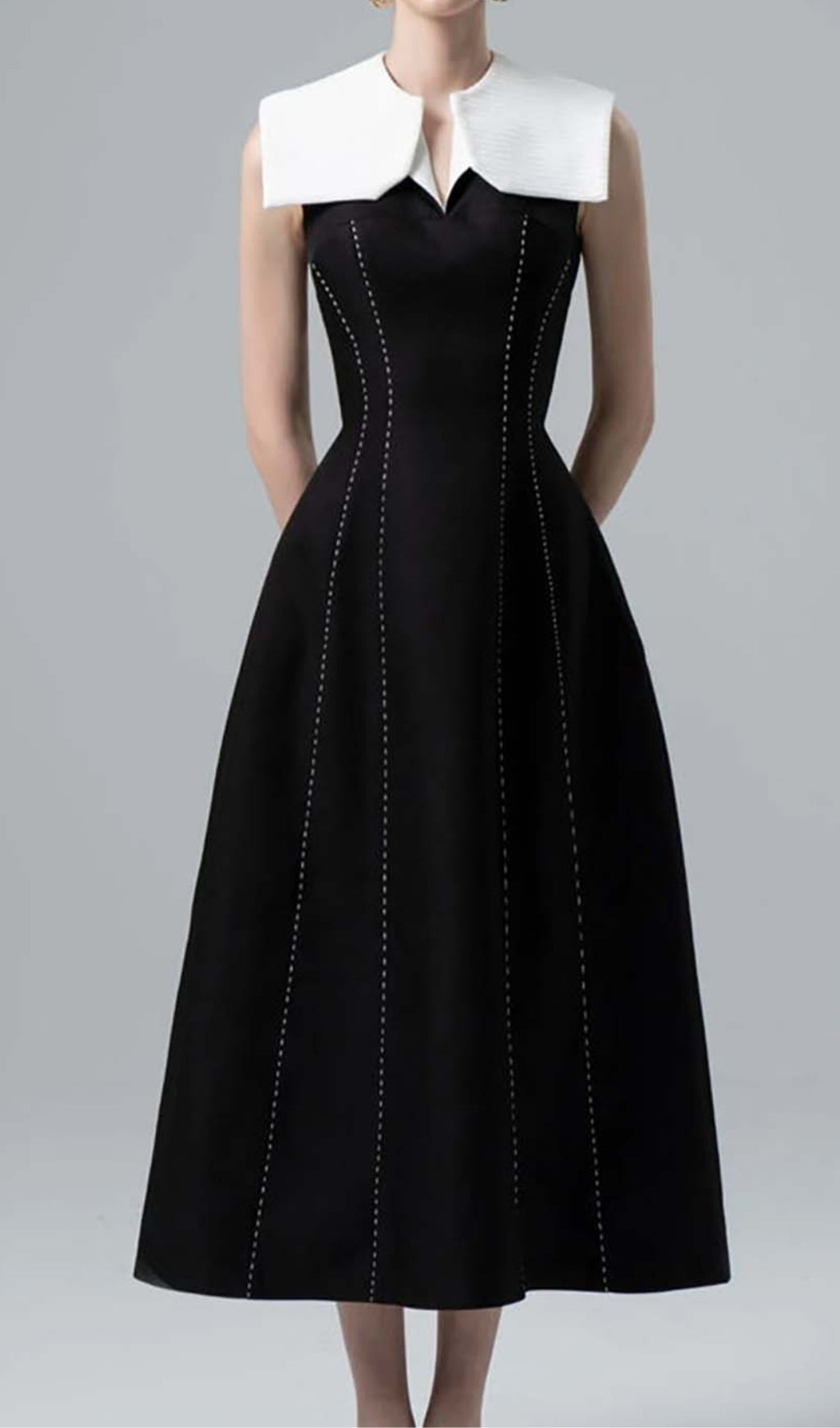 Fashionslee Women Stitching A Line Midi Dress In Black