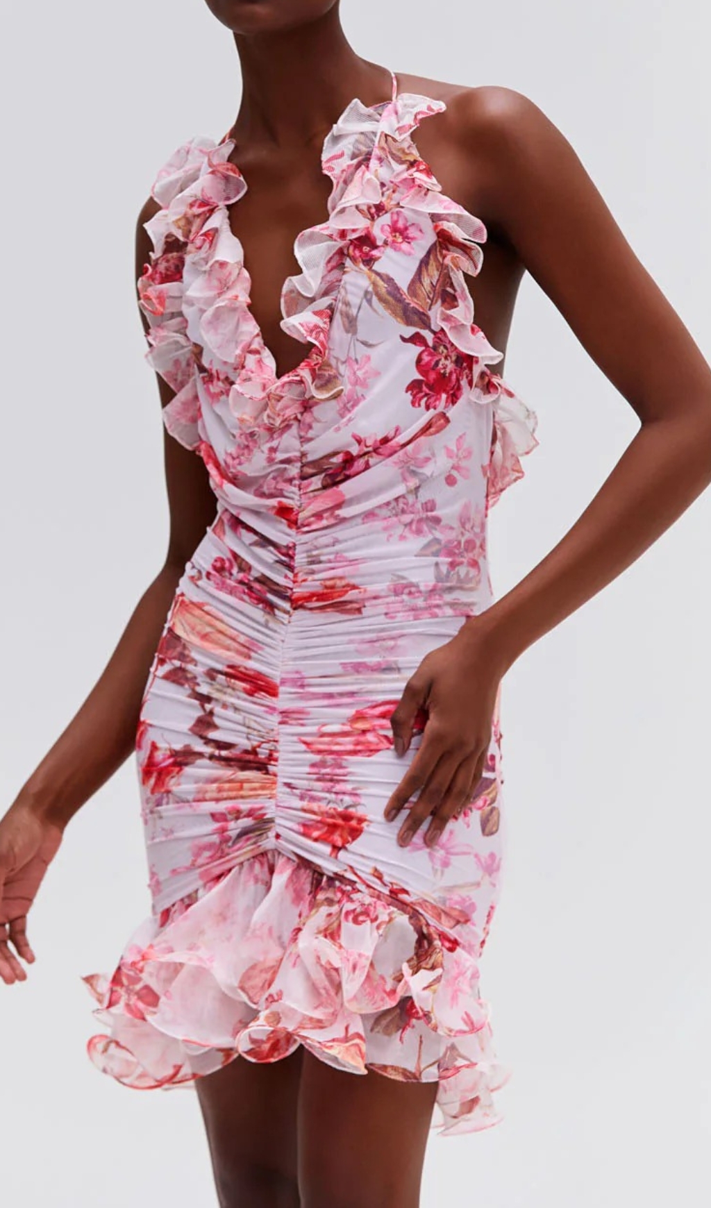 Fashionslee Women Floral Haze Stretch Tulle Sleeveless Mini Dress