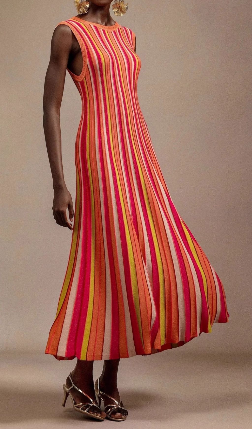 Fashionslee Women Malyxa Sleeveless Stripe Knit Midi Dress In Orange