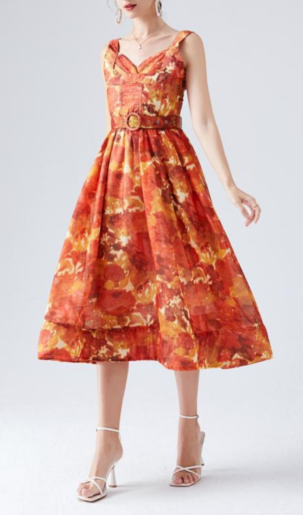 12672e474c2480584859e93c718513fb.jpg Fashionslee Women Kamana Orange Printed Midi Dress