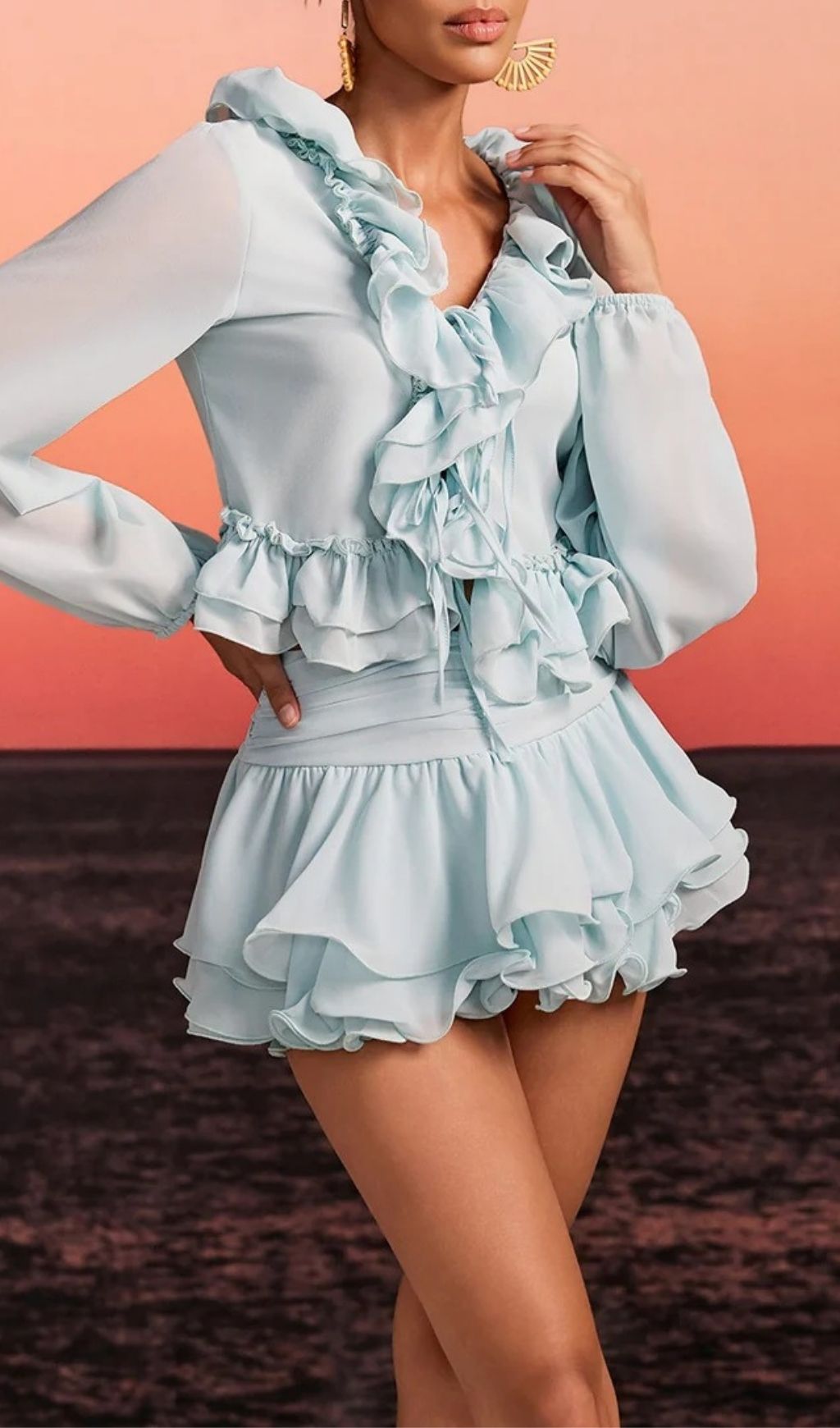 126a3cc86399cc1361e8ebfab2e3c26a.jpg Fashionslee Women Evarn Long Sleeve Ruffle Skirt Set