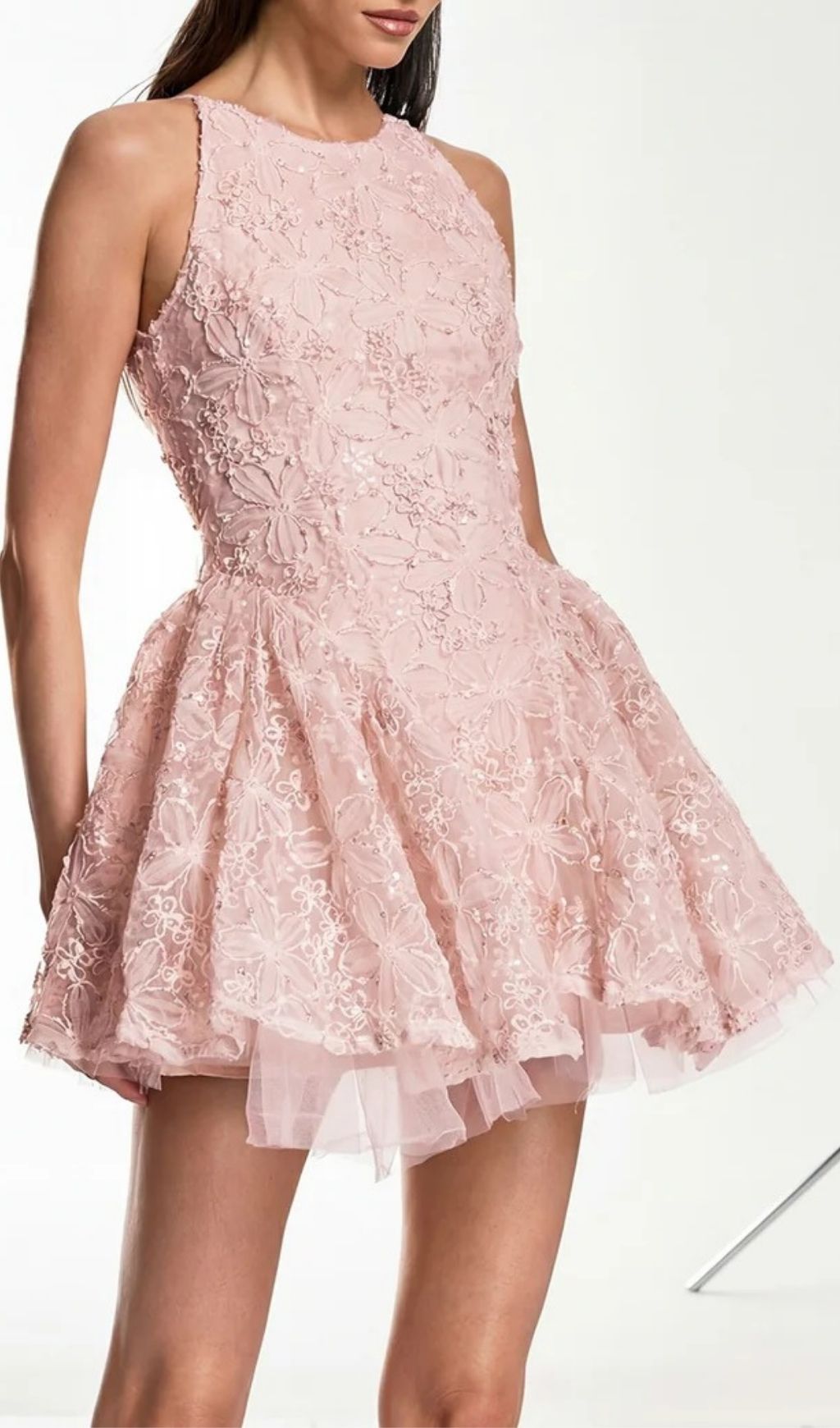 126df02469ac63cb02e0755b19769da6.jpg Fashionslee Women Katsumi Pink Halter Lace Flower Mini Dress
