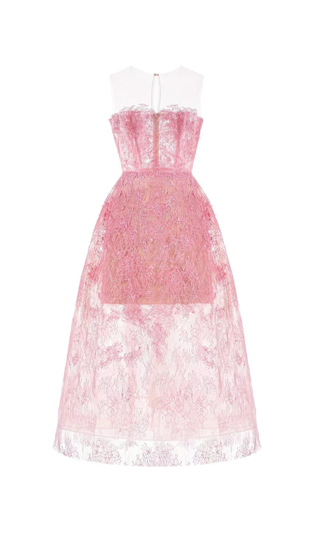 Fashionslee Women Allyson Pink Floral Lace Embroider Midi Dress
