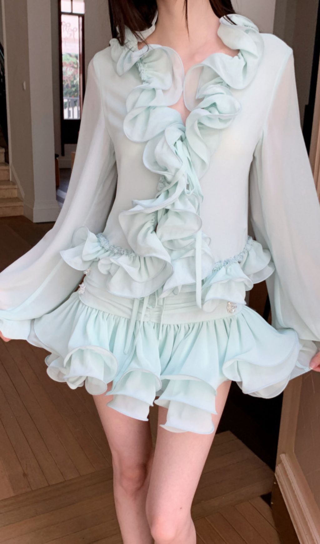 128d1d8164f69a96b16c66fd9fc21156.jpg Fashionslee Women Fayola Green Ruffle Two-Piece Set