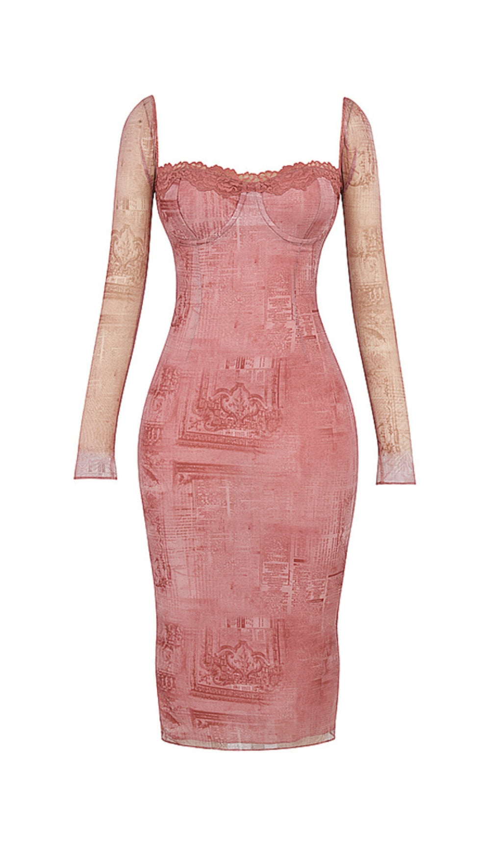 Fashionslee Women Printed Lace Up Midi Dress In Pink