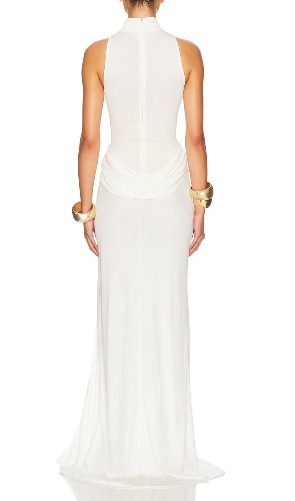 Fashionslee Women Gryta White Halter Ruched Maxi Dress