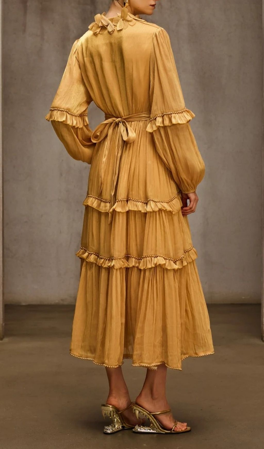 Fashionslee Women Dzon Balloon Sleeve Flower Midi Dress