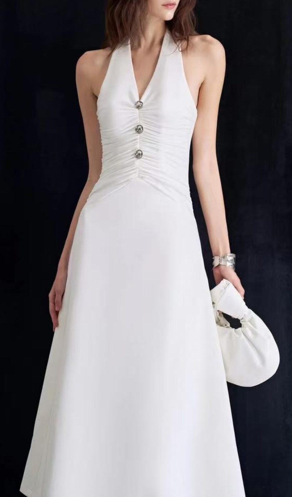 Fashionslee Women Genica White Halter Midi Dress