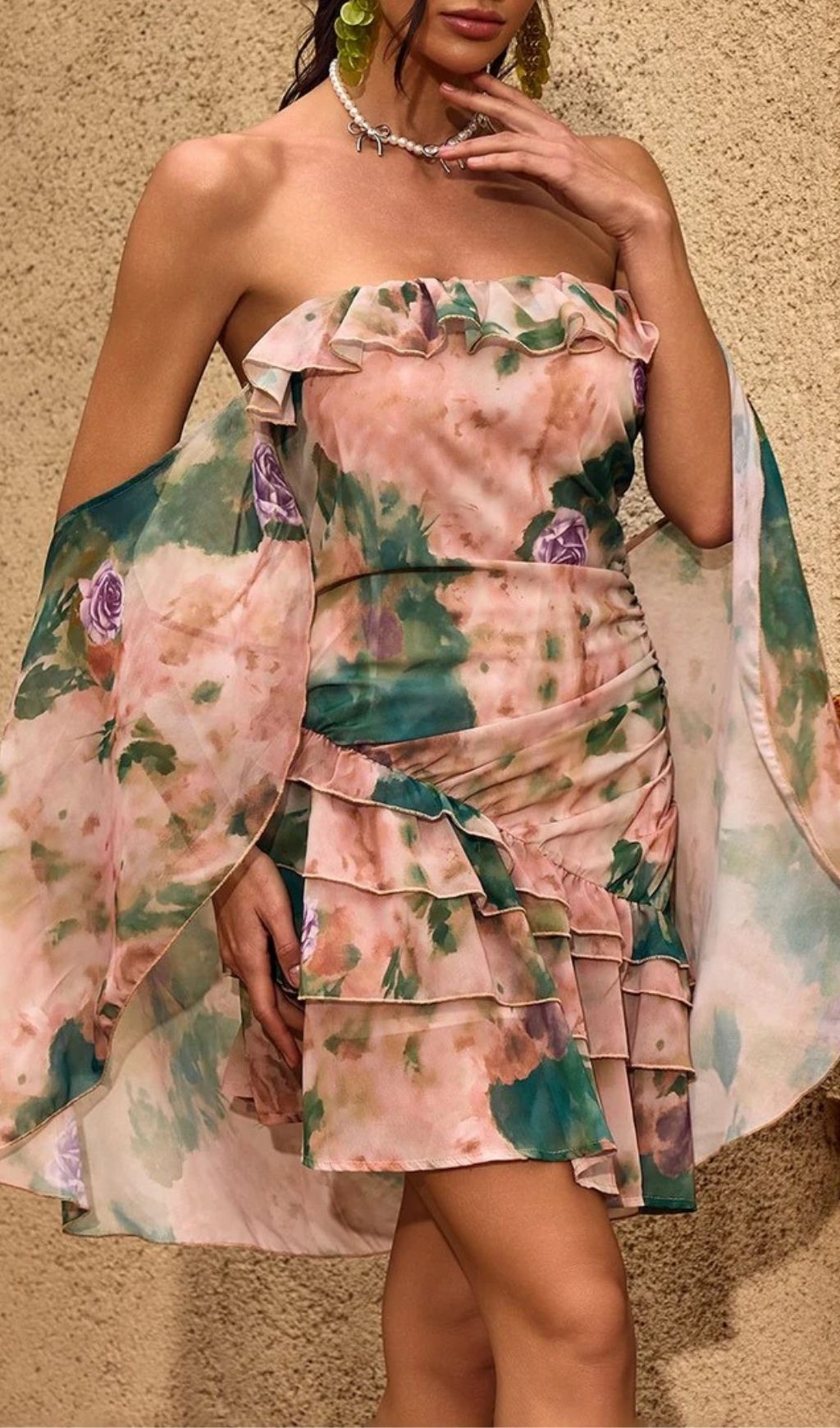 12c0f20fd18f34cf9104e06024655df1.jpg Fashionslee Women Chelan Cape Ruffle Floral Mini Dress