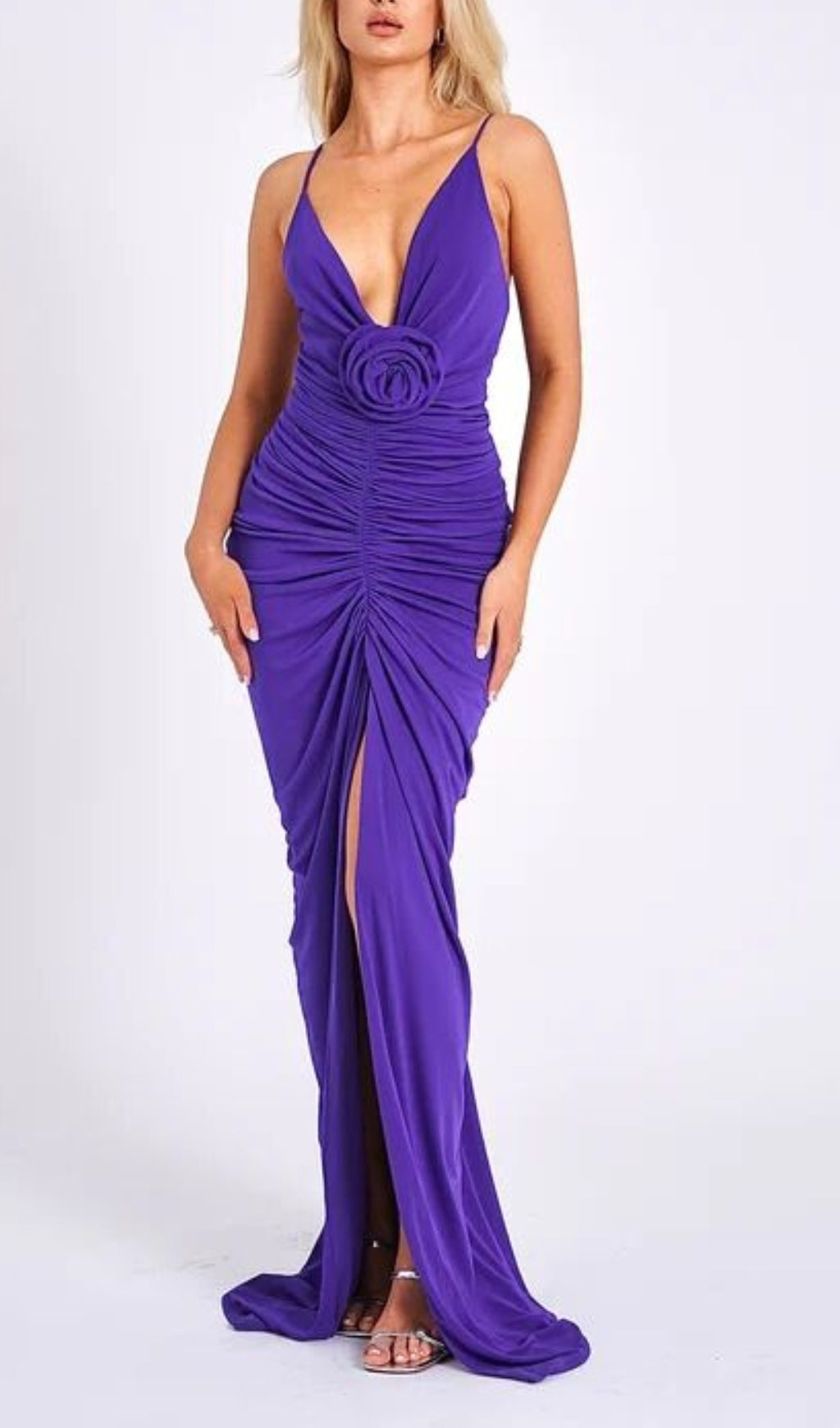 Fashionslee Women Flower-Embellished Plunge Maxi Dress In Amethyst