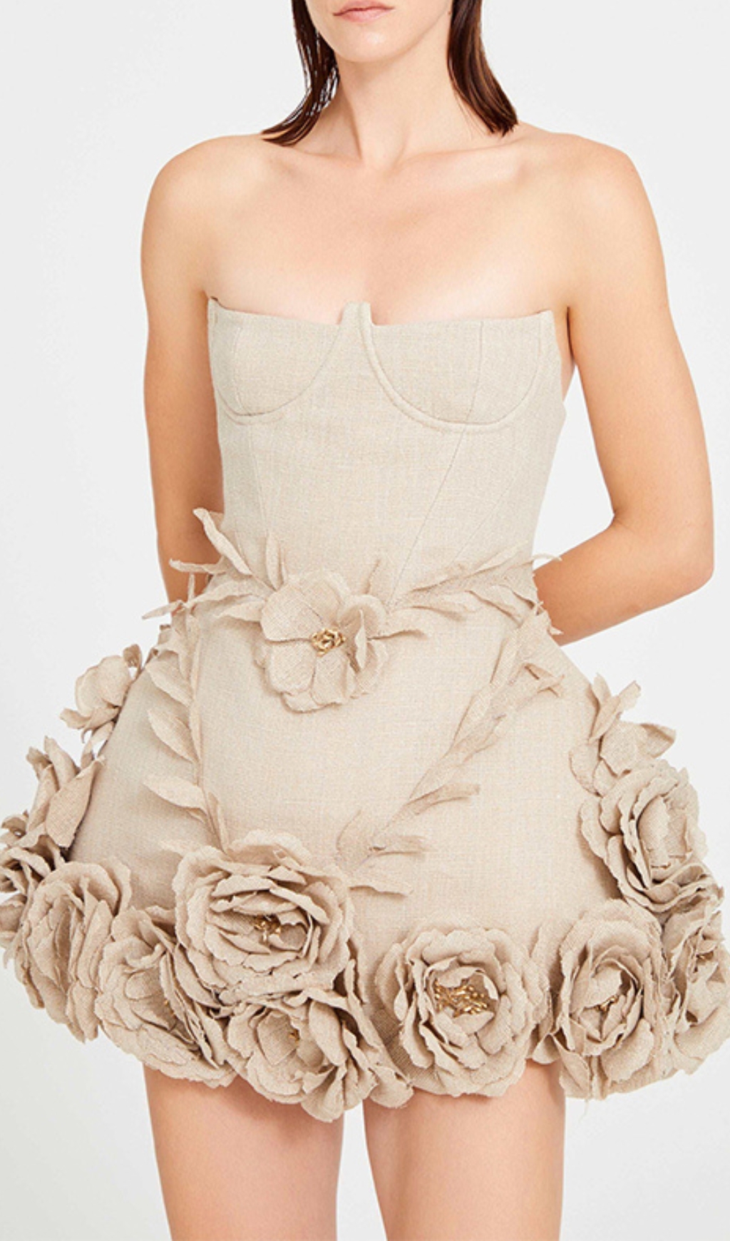 Fashionslee Women Bice Nude Strapless Bustier Flower Mini Dress
