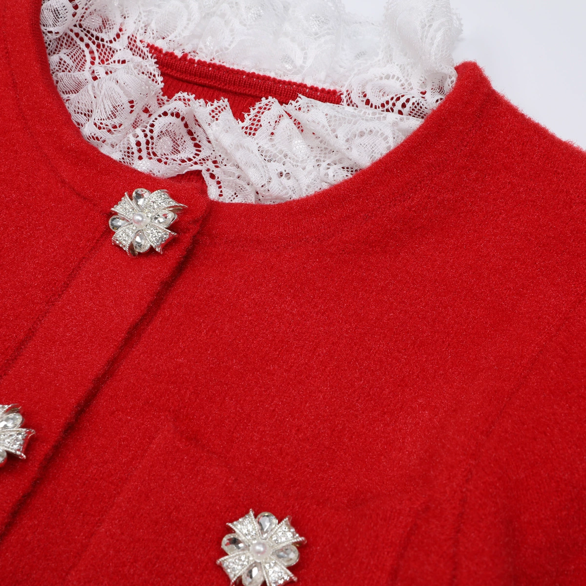 Fashionslee Women Jennie Knit Lace Long Sleeve Mini Dress