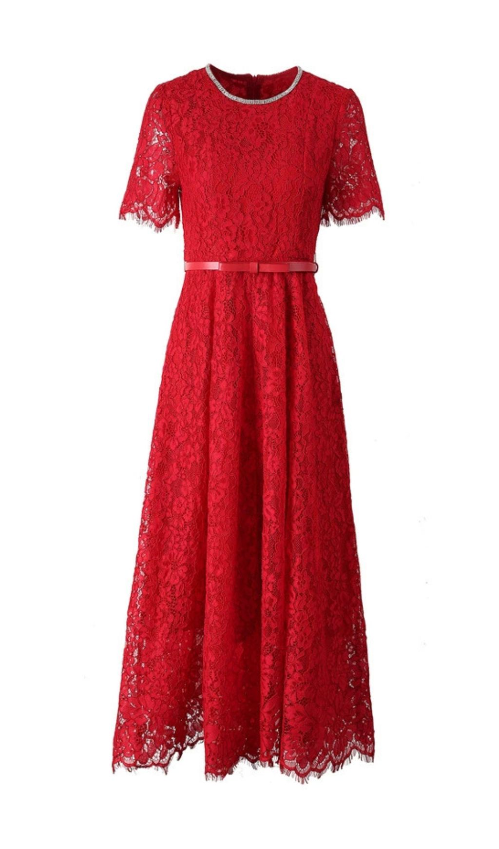 TRENDING RED LACE MIDI DRESS - OWNCI TRENDING RED LACE MIDI DRESS - OWNCI