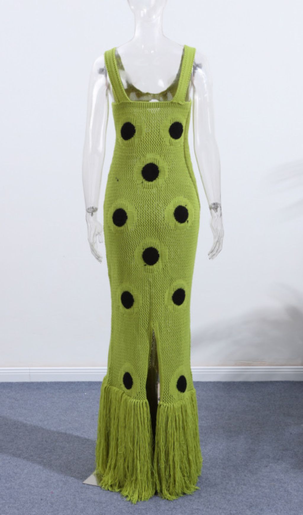 Fashionslee Women Gaelion Dot Fringe Knitted Midi Dress In Green