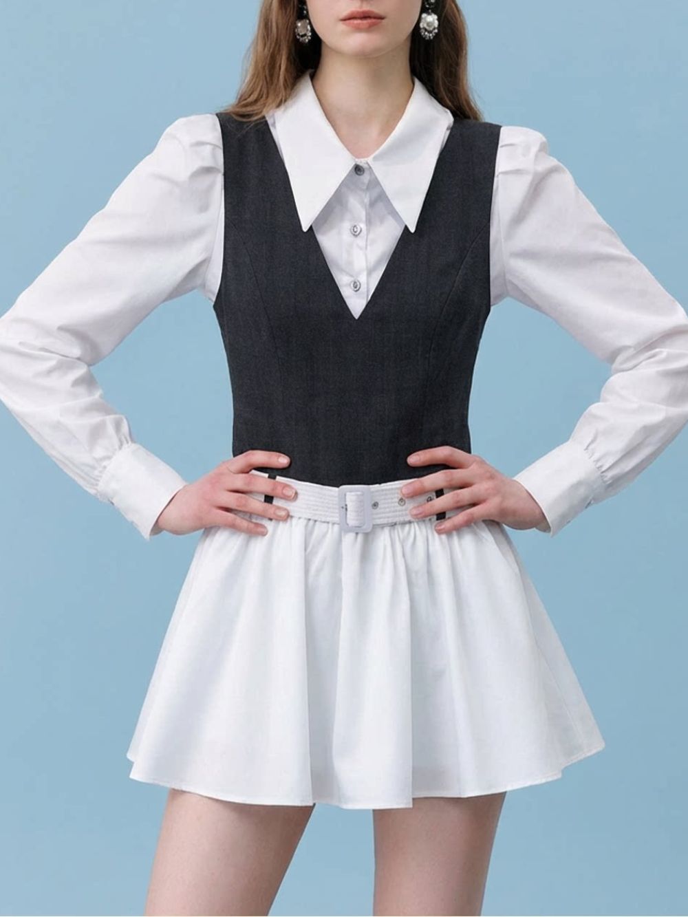 VINTAGE AESTHETIC BELTED MINI DRESS - OWNCI