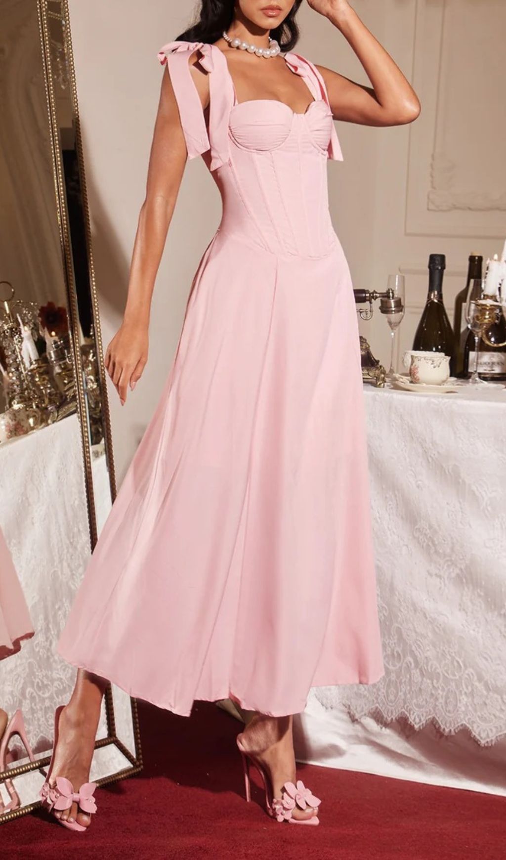 Fashionslee Women Filadelfo Sleeveless Corset Lace Up Maxi Dress