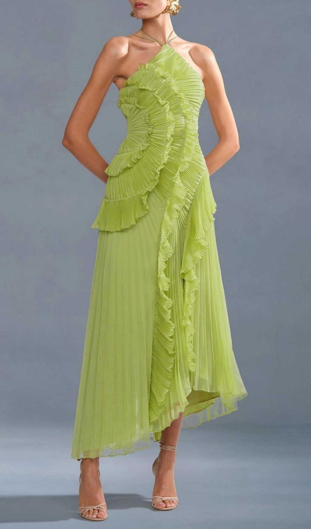 130d279ae94925ed31aef2fc88d56677.jpg Fashionslee Women Finneas Matcha Halter Pleated Maxi Dress