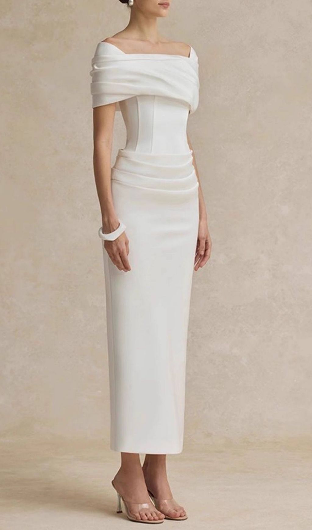 13239efb6a8e161eea977916ee9fcd8b.jpg Fashionslee Women Kamar White Off-Shoulder Midi Dress