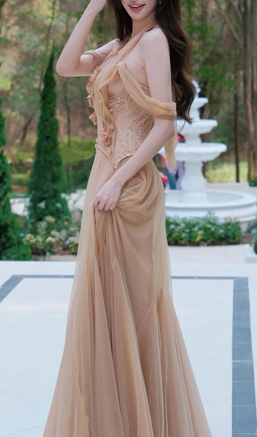 Fashionslee Women Krisha Halter Embellished Mesh Maxi Dress