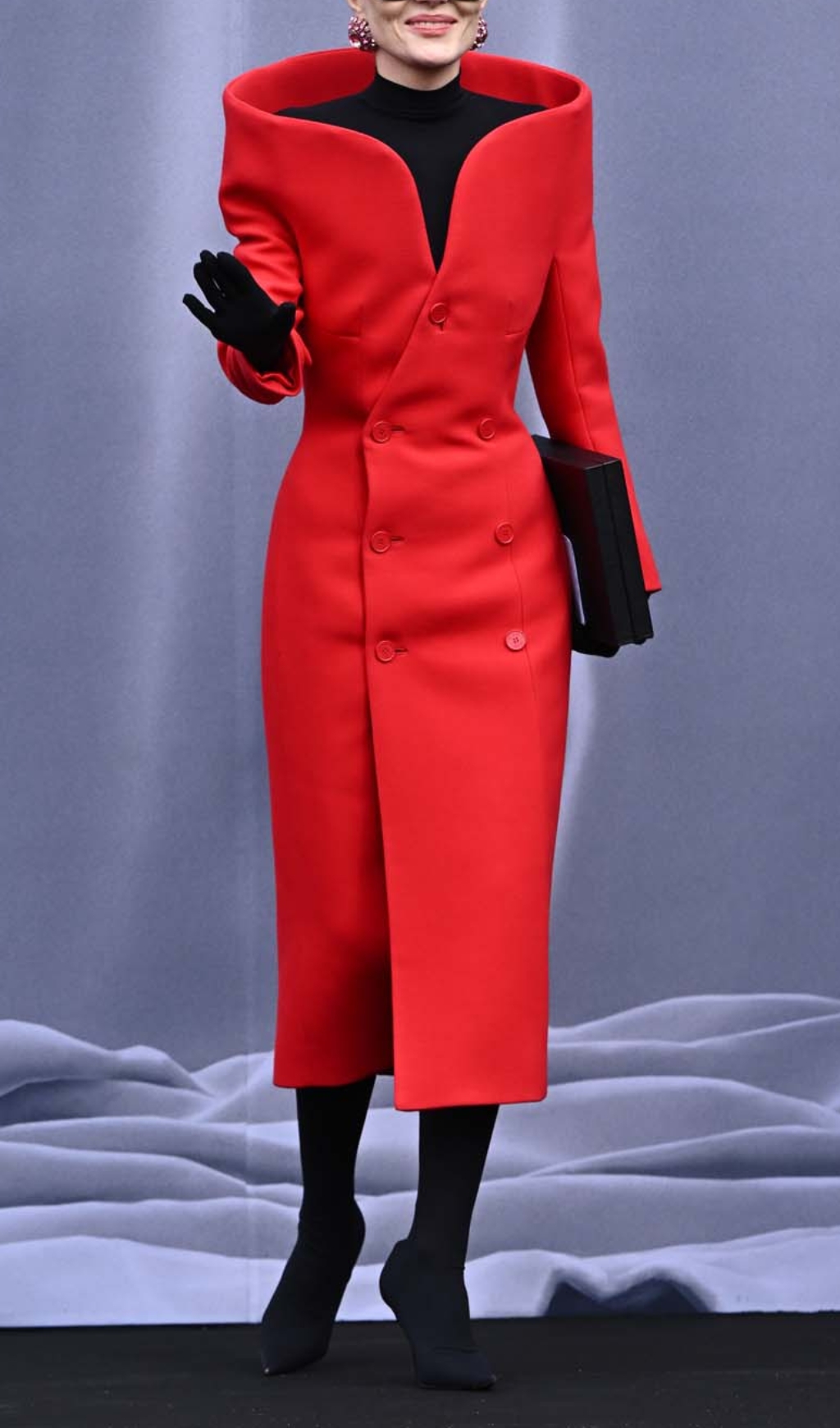 Fashionslee Women Brittania Red V-Neck Long Sleeve Midi Blazer Dress
