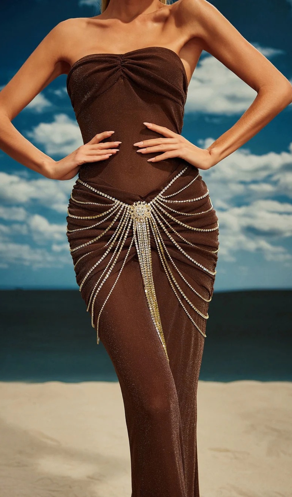 Fashionslee Women Carrick Crystal Body Chain Skirt In Gold
