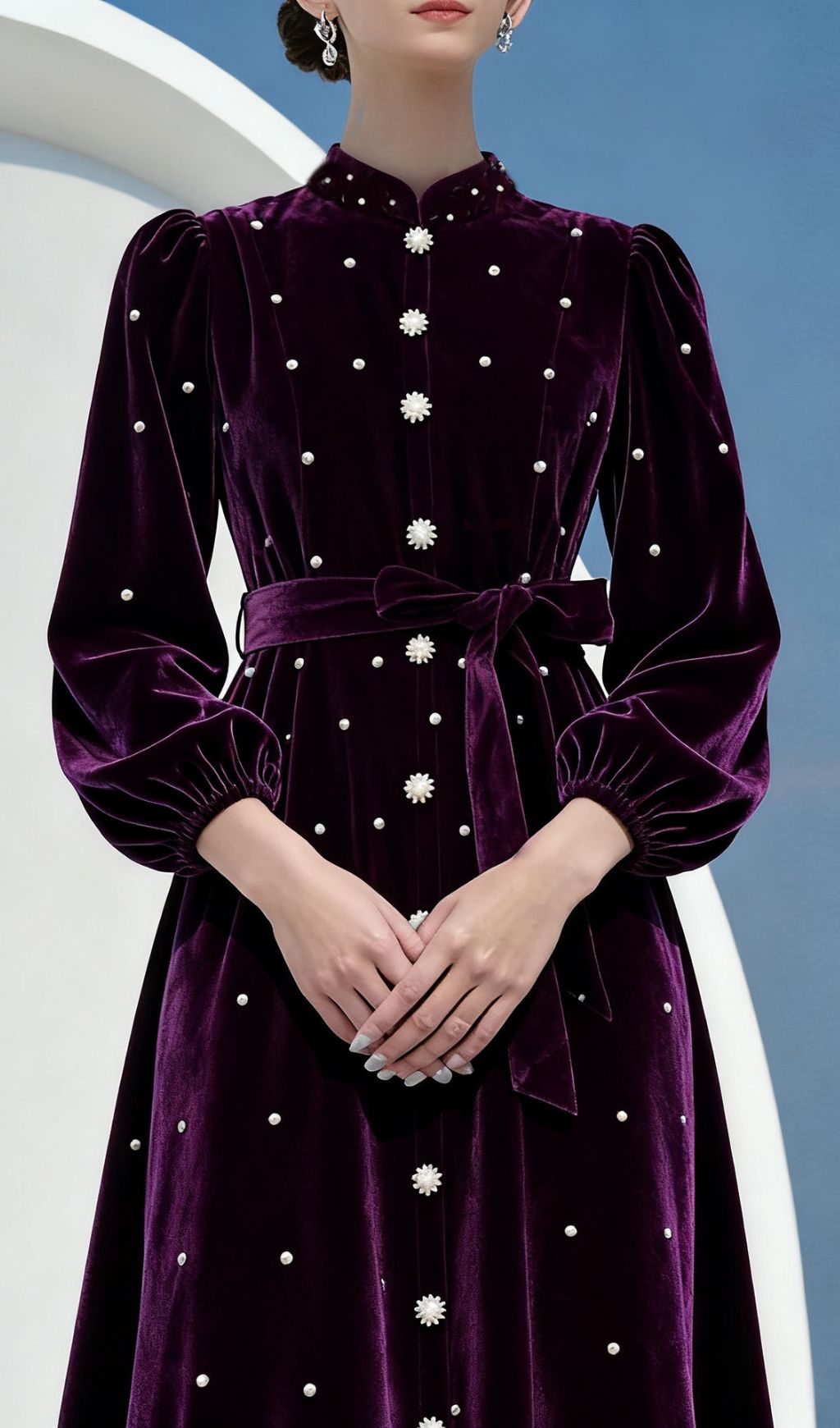 Fashionslee Women Iwalani Velvet Long Sleeve Midi Dress