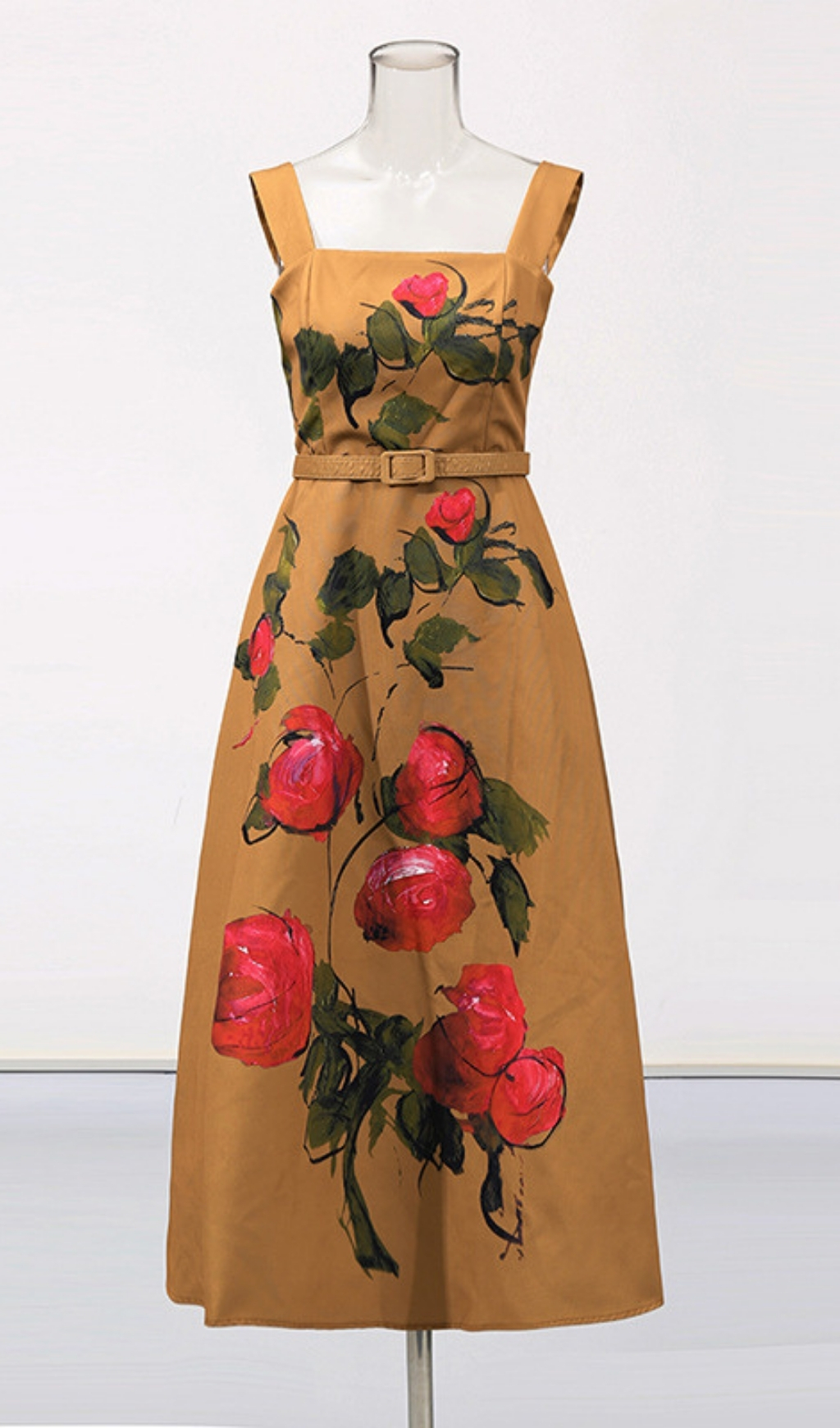 Fashionslee Women Floria Flower Printed Belt Midi Dress