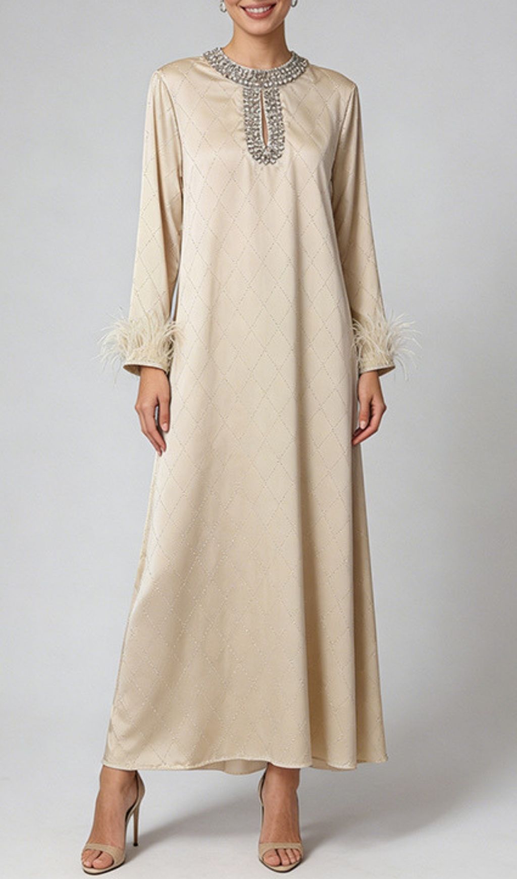 Fashionslee Women Karuka Long Sleeve Feather Maxi Dress