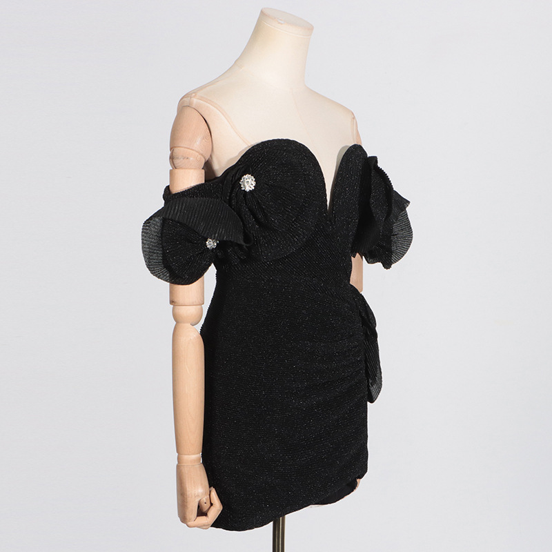 13e6061670a279290c50bc1c2f2cdeae.jpg Fashionslee Women Carly Black Ribbed Flower Mini Dress
