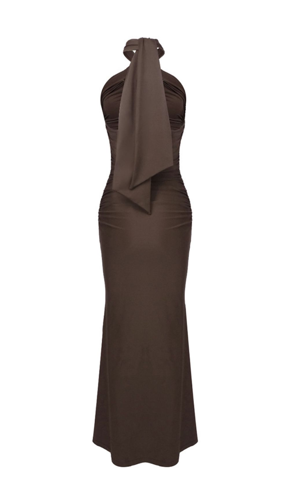 13f7426271c8cda40d1245b66bf823f8.jpg Fashionslee Women Ikuya Brown Halter Ruched Maxi Dress