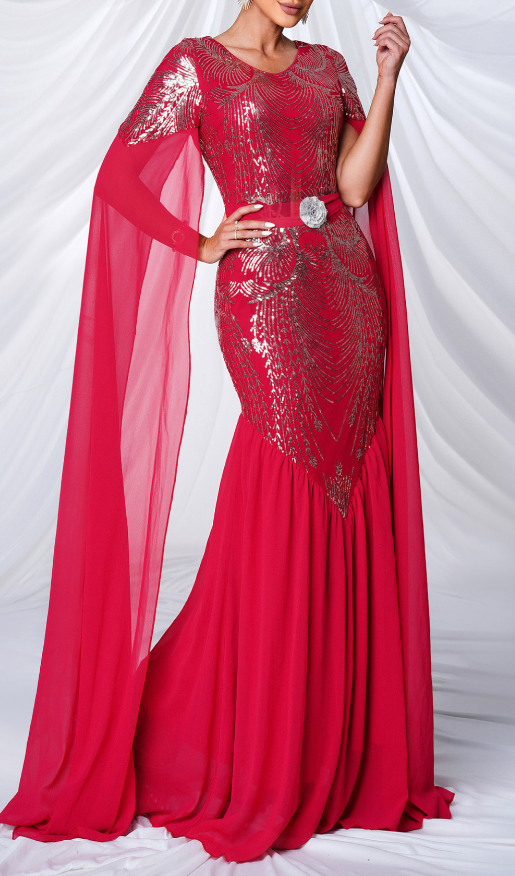1401b1f367a06ecfdc1e9c91feb2e913.png Fashionslee Women Gefjun Red Sequin Mesh Maxi Dress