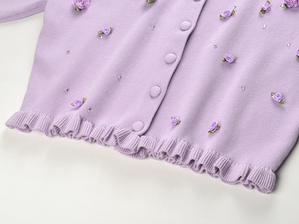 Fashionslee Women Hermes Purple Flower Cardigan & Midi Dress