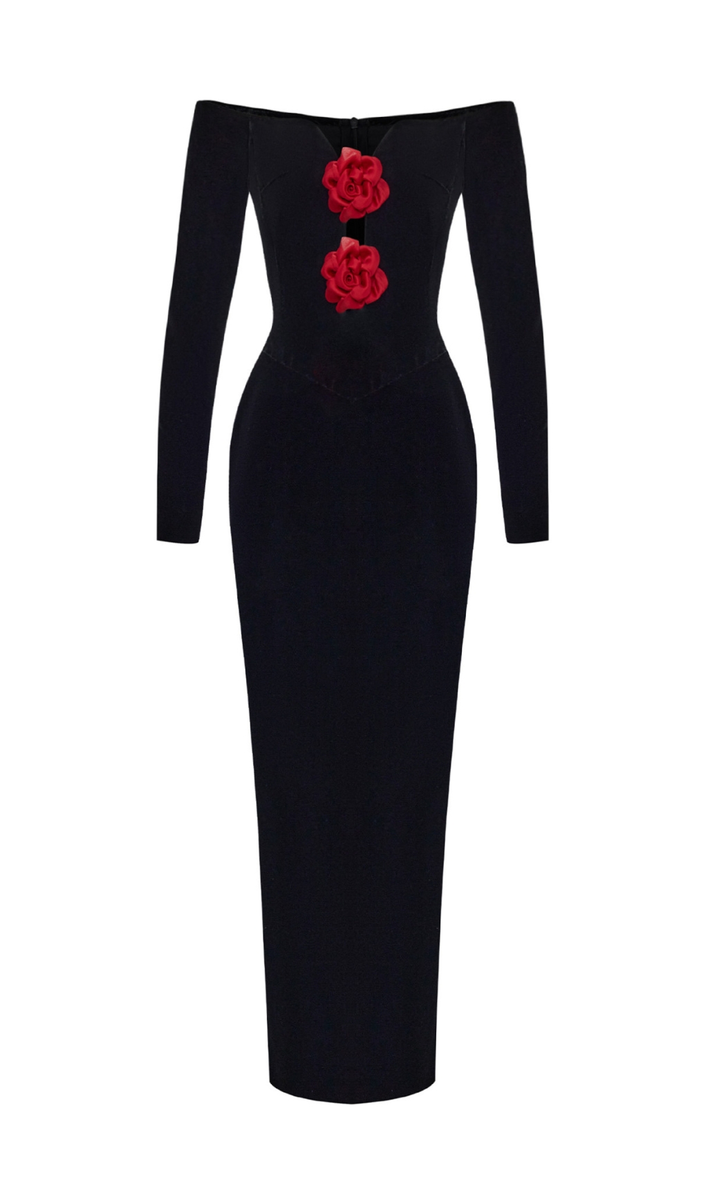 Fashionslee Women Brocade Black Long Sleeve Flower Velvet Maxi Dress