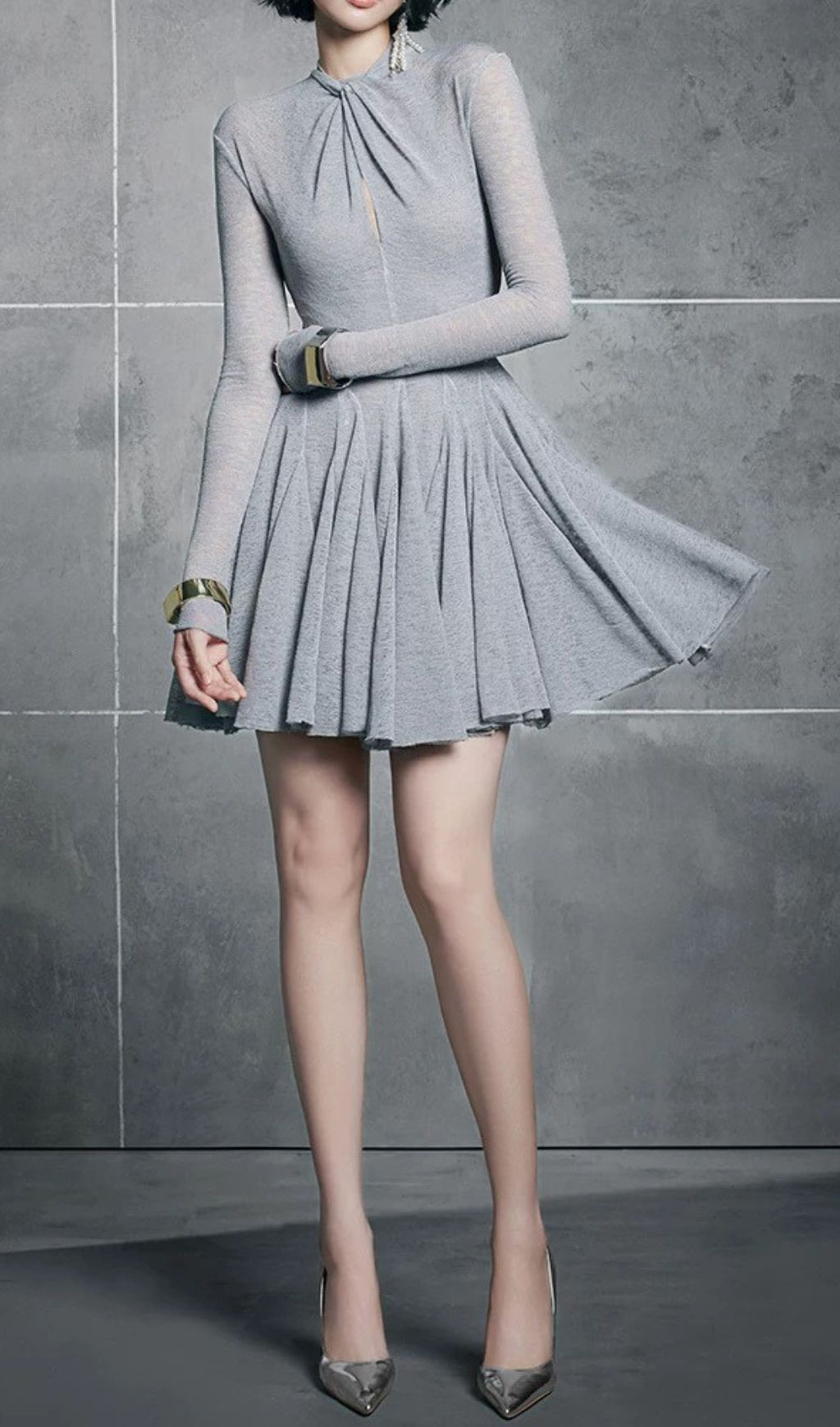 1411feca3f31d59dd971f1d588bbe59d.jpg Fashionslee Women Hanako Grey Long Sleeve Mini Dress