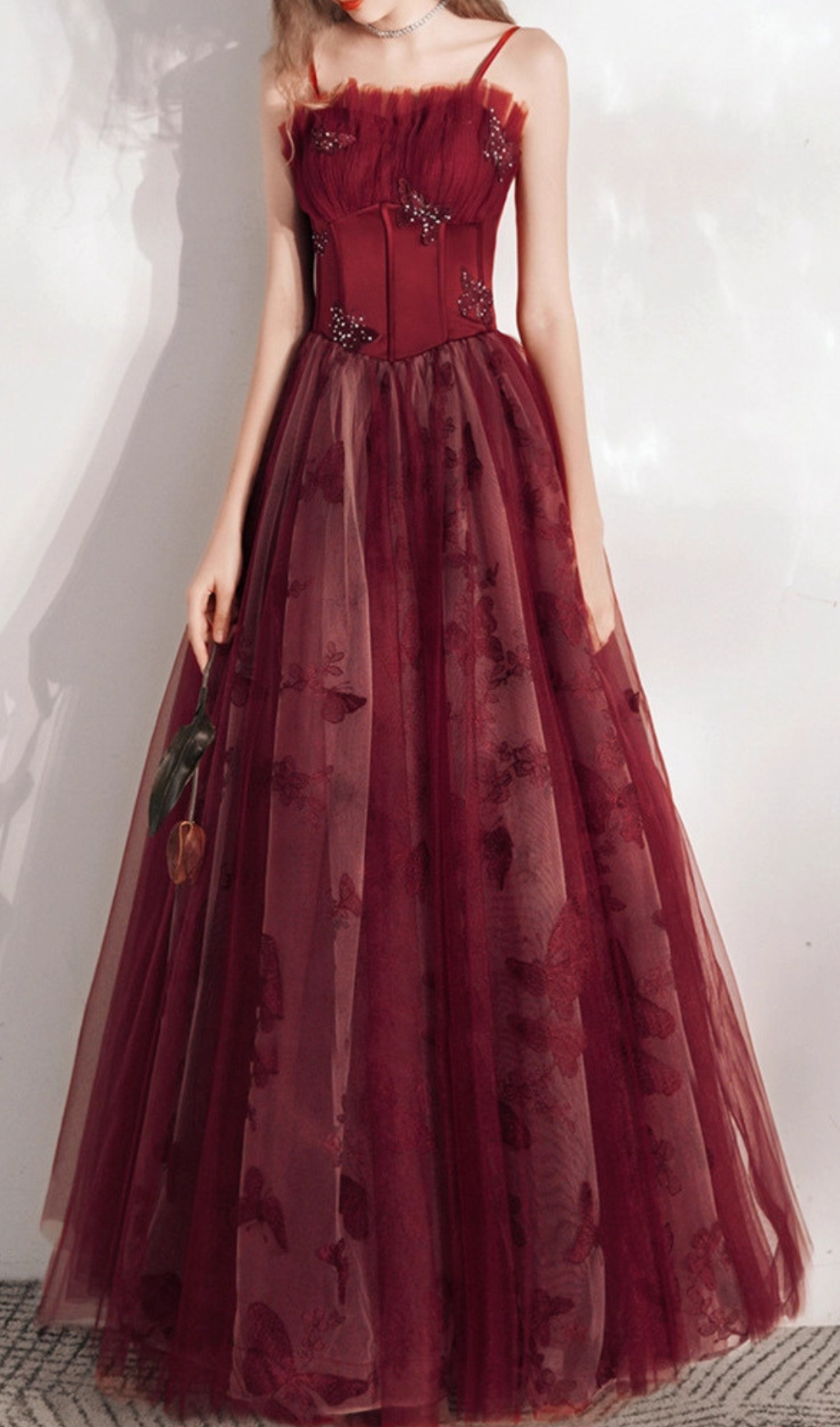 Fashionslee Women Harriet Red Butterfly Corset Mesh Maxi Dress