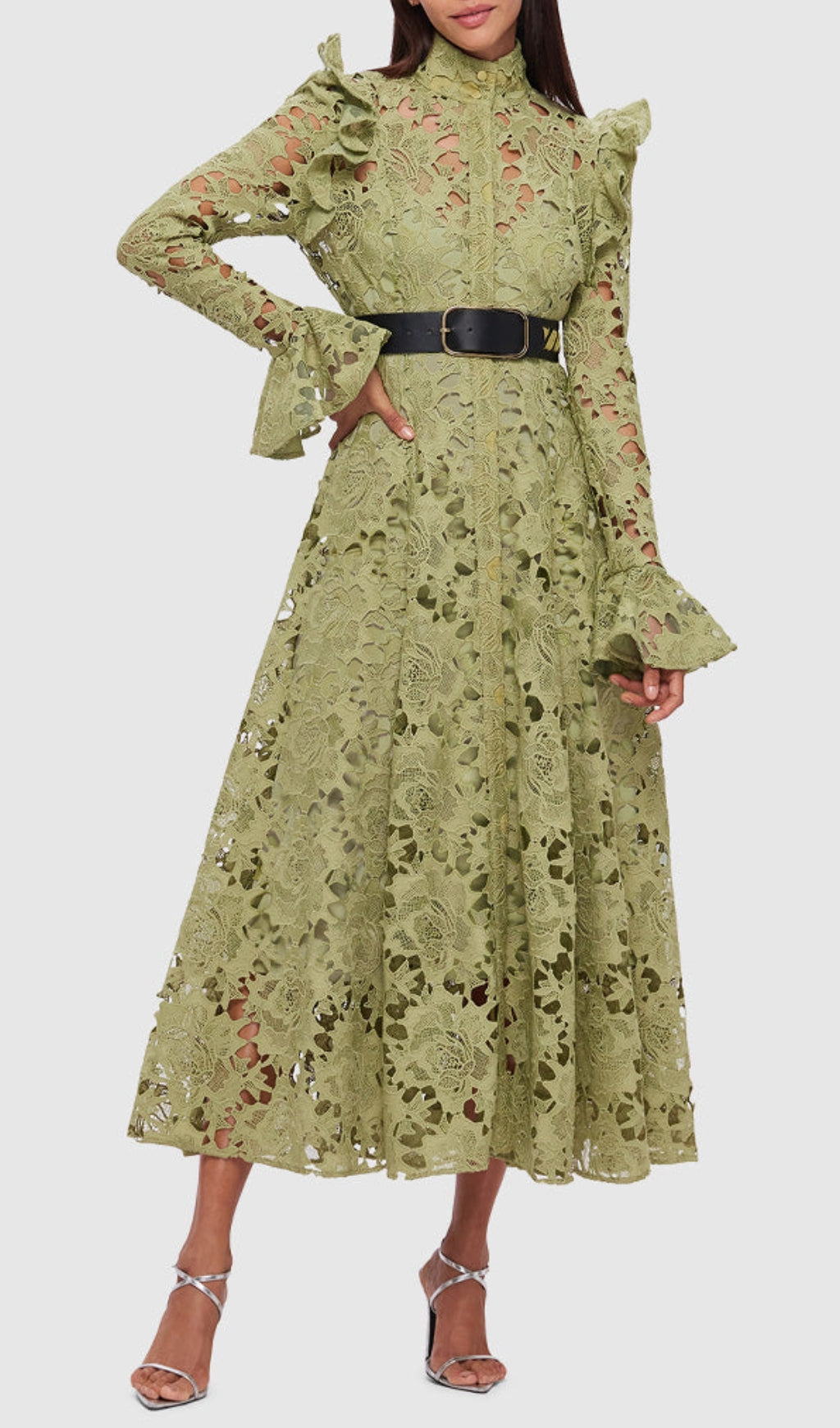 Fashionslee Women Adora Olive Lace Sleeve Midi Dress