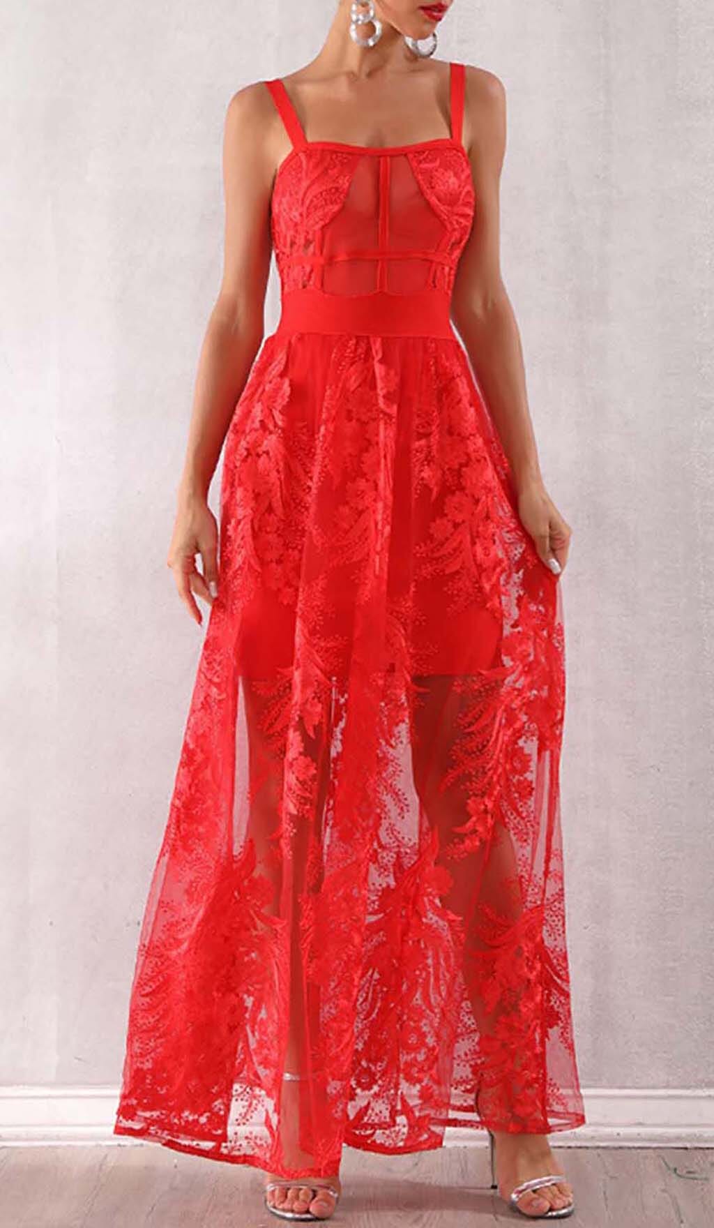 Fashionslee Women Floral Corset Lace Maix Dress In Red