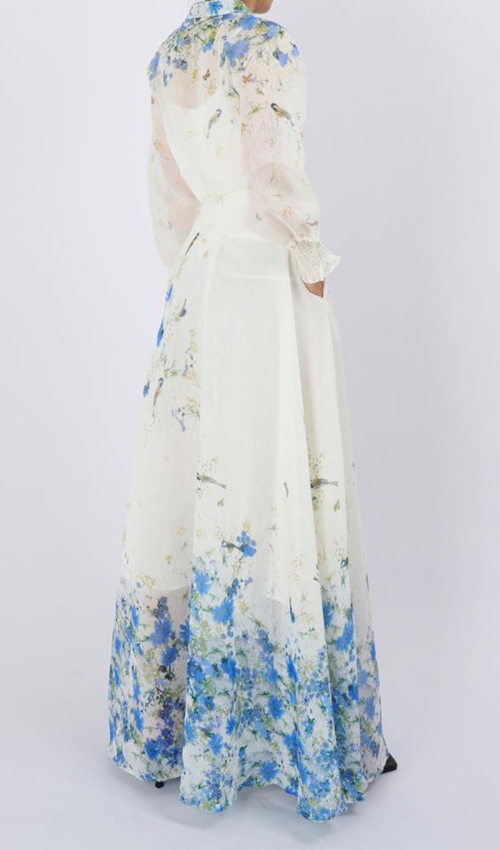 Fashionslee Women Grace Blue Floral Printed Long Sleeve Shirt & Skirt Set