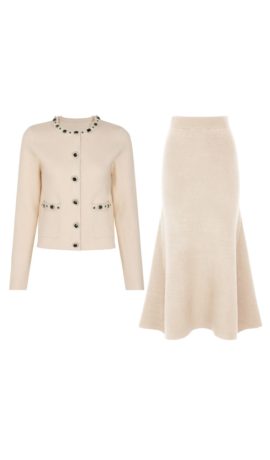 Fashionslee Women Jie Apricot Cardigan & Skirt Set