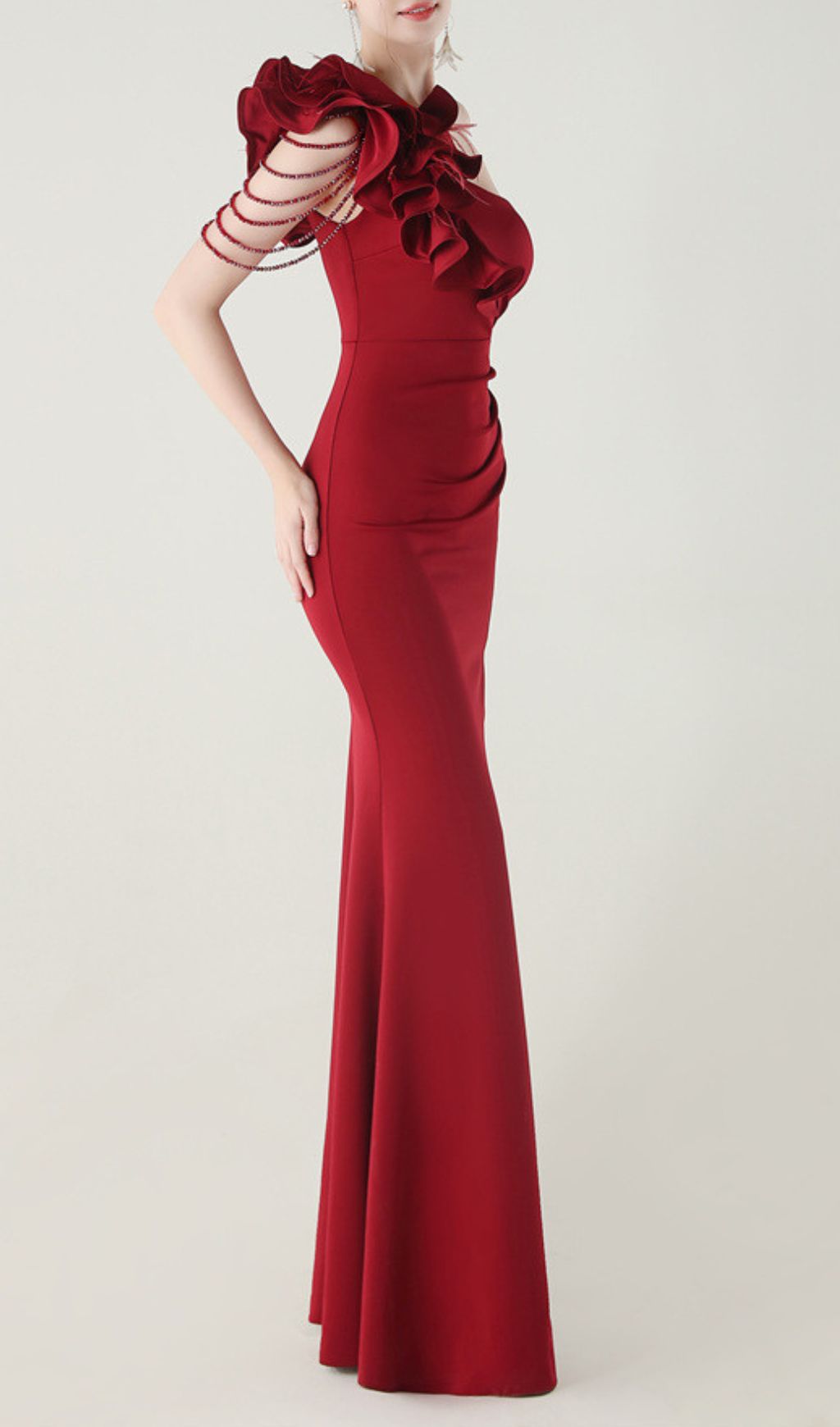 14ee45dbfa3d45451ec73f4d1a7a5ae2.jpg Fashionslee Women Ijlal Red One-Shoulder Ruffle Maxi Dress