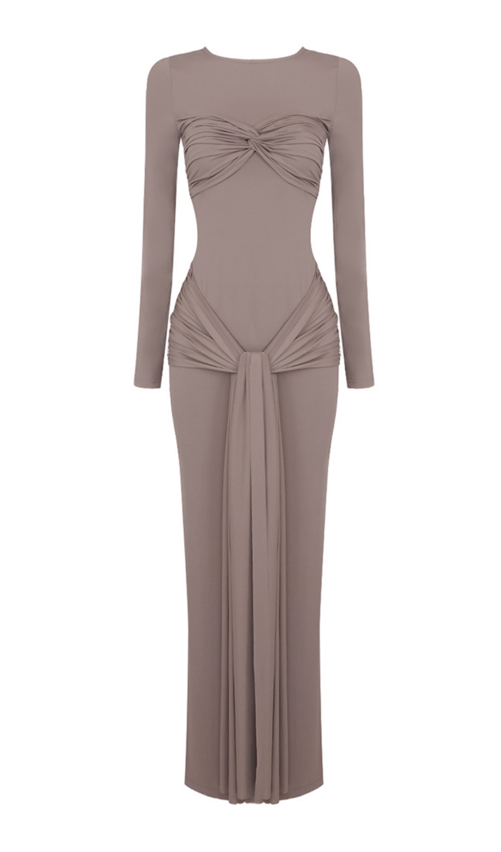 14ee9b844a1ad5cd9a5fecd50b92f1c8.jpg Fashionslee Women Ciara Coffee Long Sleeve Draped Maxi Dress