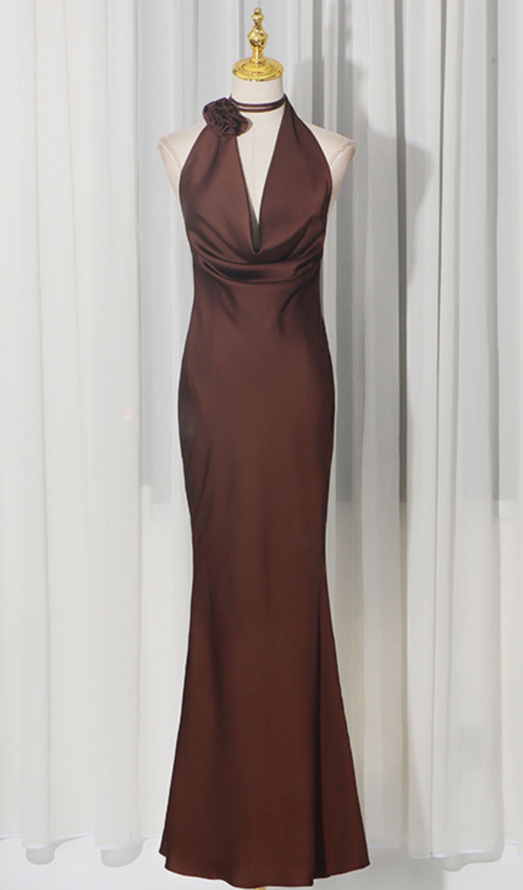 Fashionslee Women Jeneva Coffee Halter Flower Maxi Dress