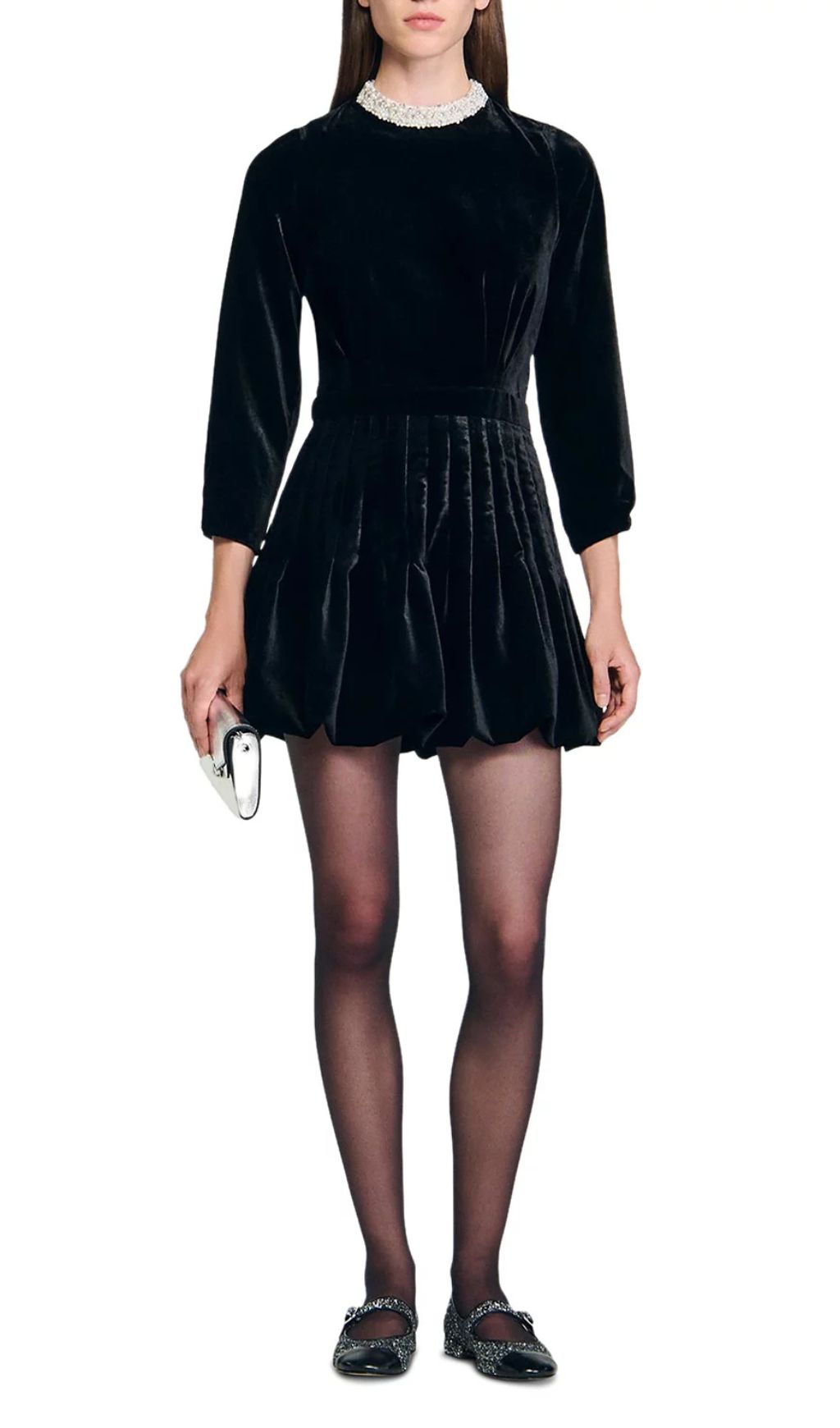 Fashionslee Women Beaded Velvet Short Dress