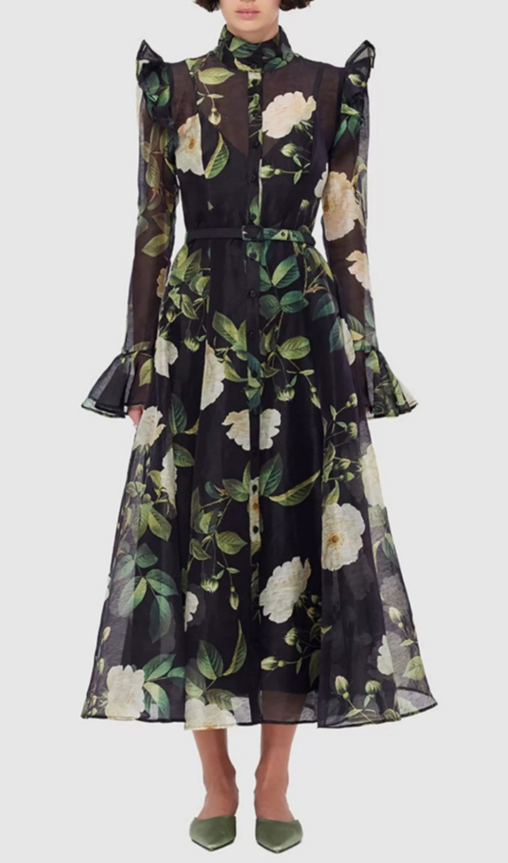 Fashionslee Women Eder Black Floral Long Sleeve Midi Dress