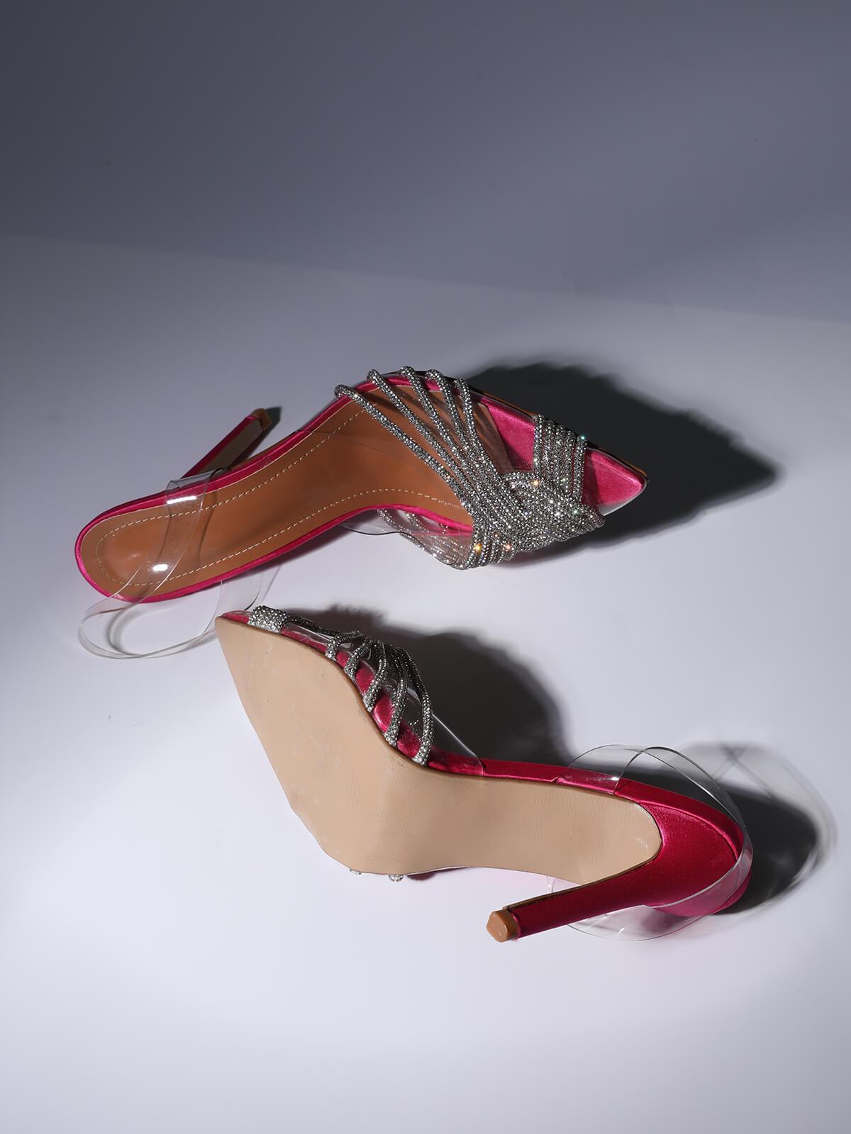 Fashionslee Women Crystal Embellished Sandals In Hot Pink