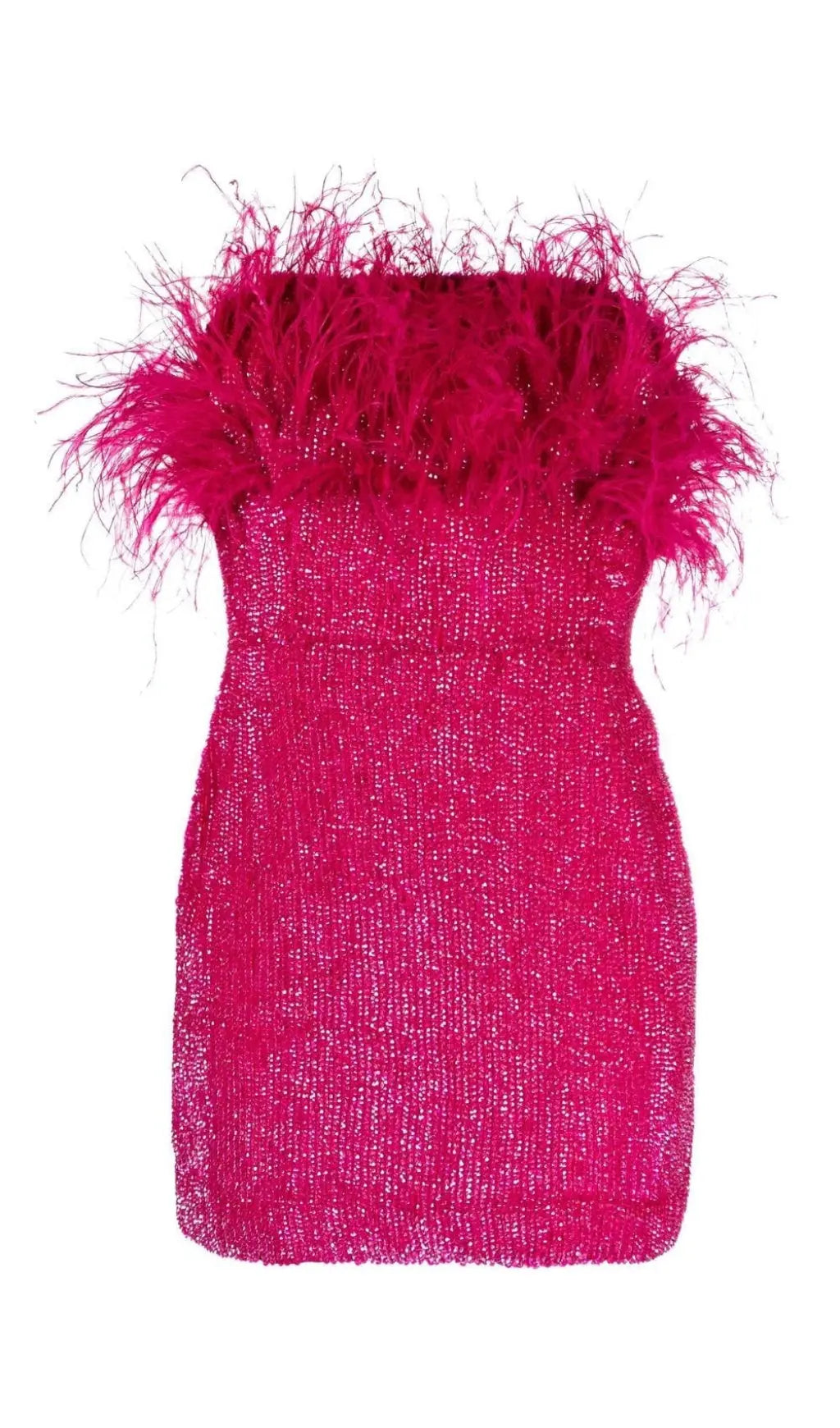 1556b839c9b5ea707ef8f889b67bdbb8.jpeg Fashionslee Women Sequin Feather Strapless Mini Dress In Hot Pink