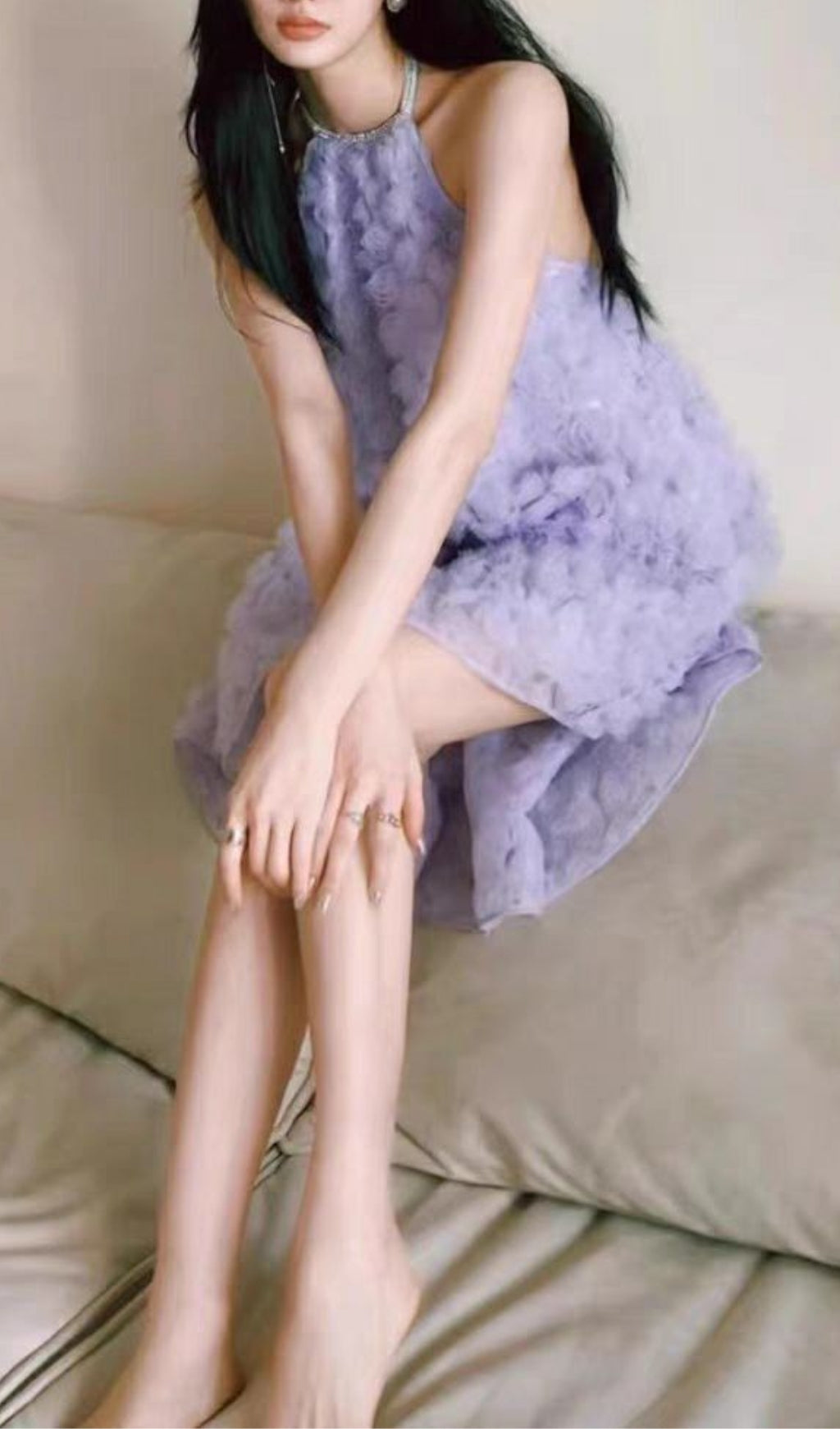 1571286f9fdfb55e291eca5e49d06b36.jpeg Fashionslee Women 3D Purple Rose Halter Neck Backless Midi Dress
