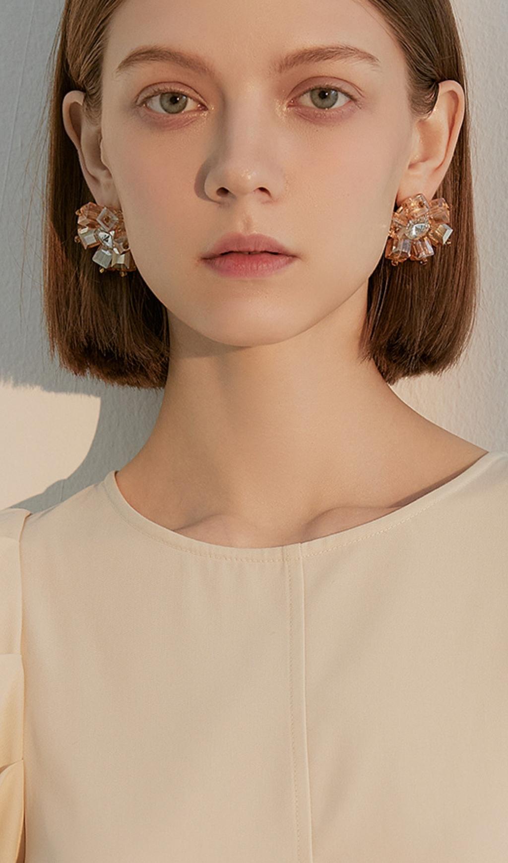 Fashionslee Women Audrina Gold Crystal 3D Flower Earrings