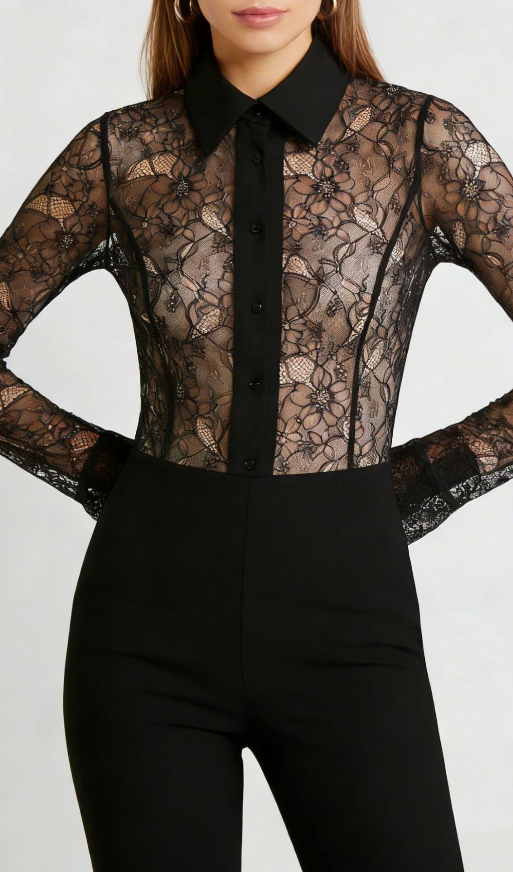 Fashionslee Women Kalliyan Black Lace Bodysuit