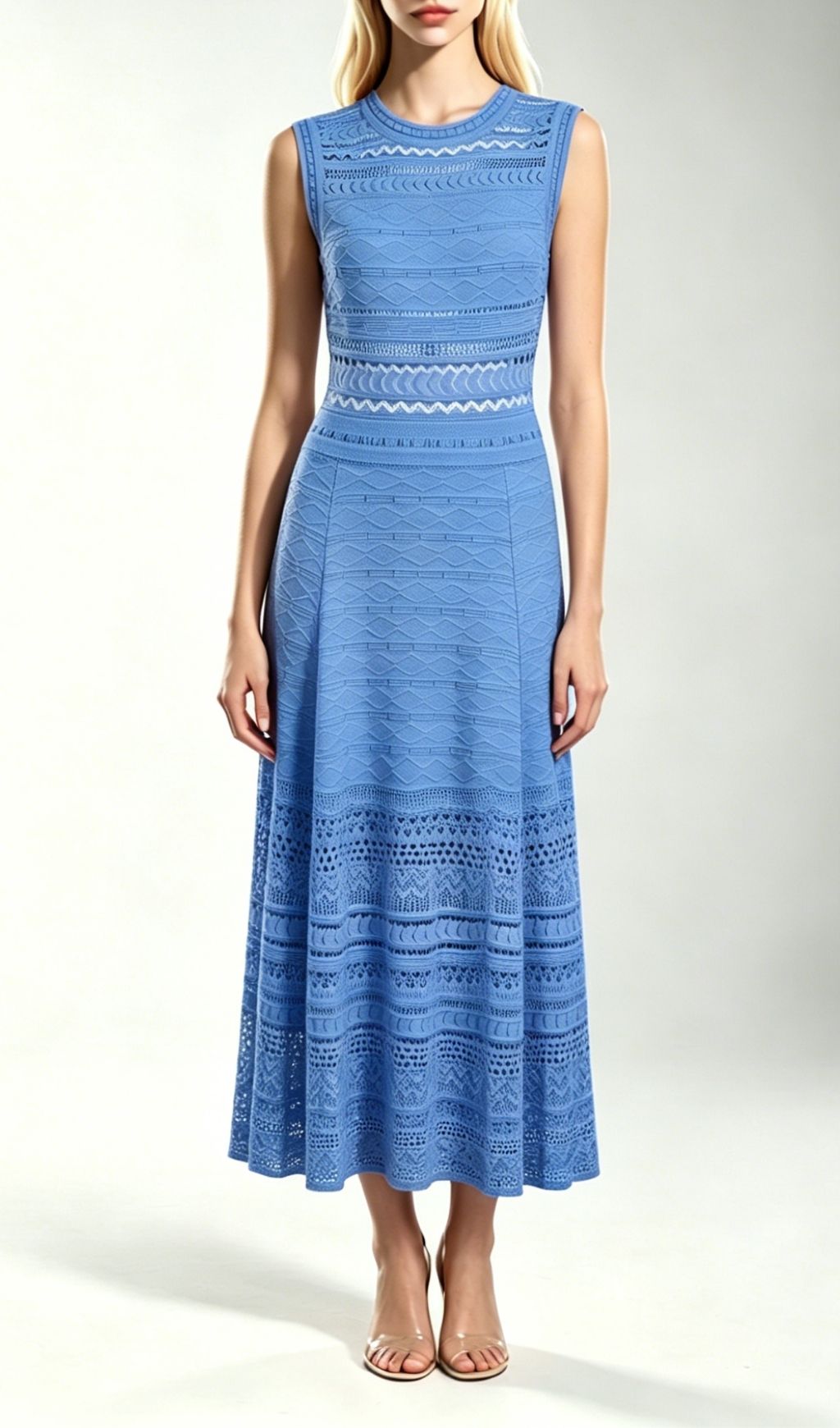 Fashionslee Women Kiana Blue Sleeveless Knit Midi Dress